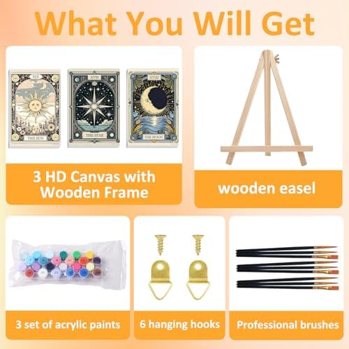 Tarot Paint by Numbers Kit for Adults with Frame, 3 Pack, 7.8x11.8 inch