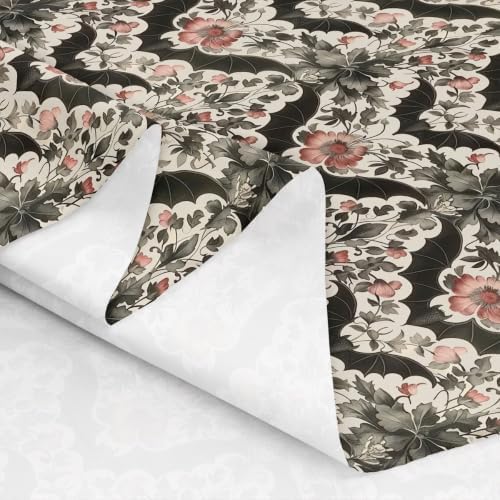 Halloween Bats Upholstery Fabric for Chairs Boho Vintage Floral Fabric by The Yard 36"x63", Gothic Damask Antique Decor Goth Silhouette Dark Shadows Outdoor Fabric