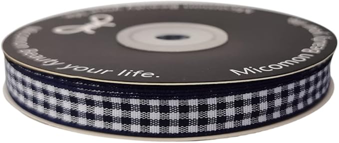 Blue Gingham Woven Edge Ribbon 25 Yards Per Spool, Dark Blue Checked Crafts 3/8 - Image 3