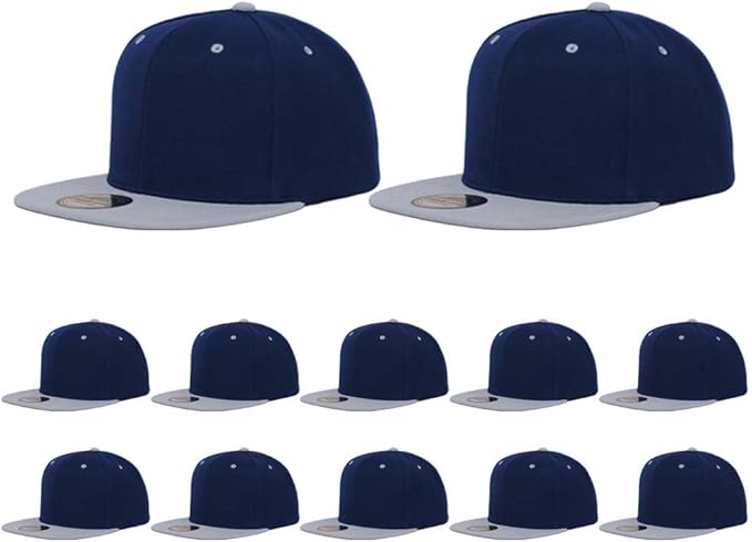 ZH Plain Flat Brim Snapback Baseball Caps Adjustable Blank Baseball Caps Wholesale 12 Pack