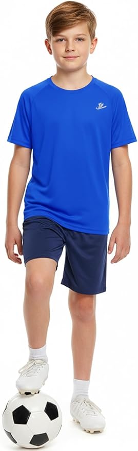 DEVOROPA Youth Boys Compression Shirt Long/Short Sleeve Football Baseball Undershirt Quick Dry Kids Sports Baselayer Crewneck