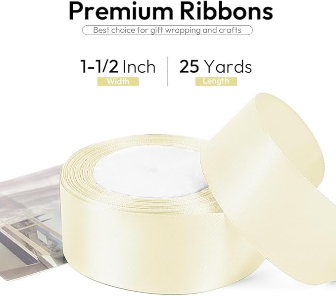 1-1/2 Inch 25 Yards Satin Ribbon Ivory, Solid Color Fabric Ribbon - Image 2