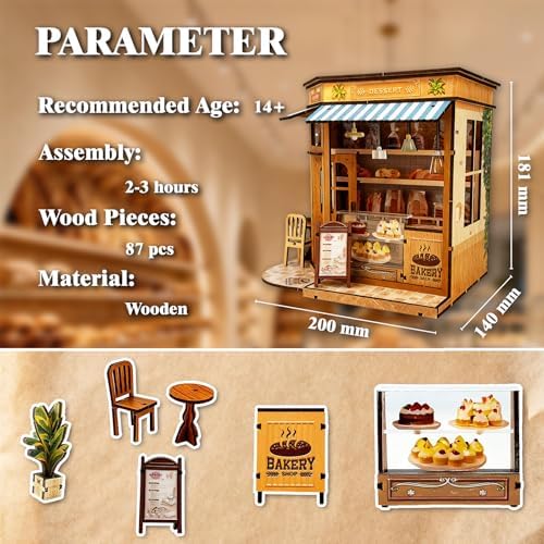 DIY Miniature House - LED Lighting Book Nook Kit Dollhouse Kit for Adults and Teens, Book Nook Tiny House Bookshelf 3D Wooden Puzzle, Gifts for Family Friends (Bakery)