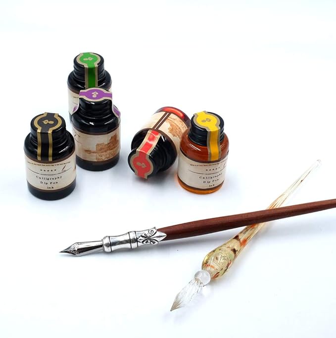 GC QUILL MU-02 Calligraphy Pen Set, Glass Dip Pen and Handcrafted Wooden Dip - Image 7