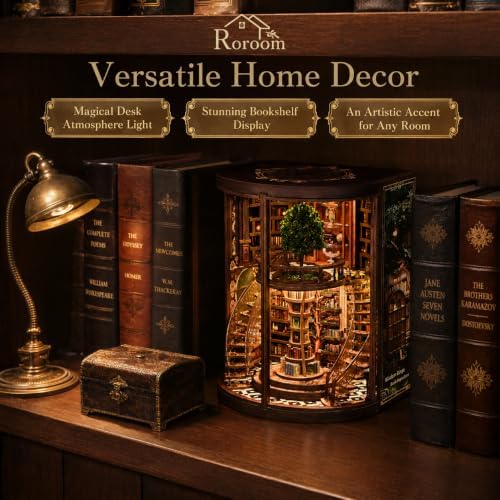Roroom DIY Miniature House Kit, Vintage Circular Library Book Nook Kit