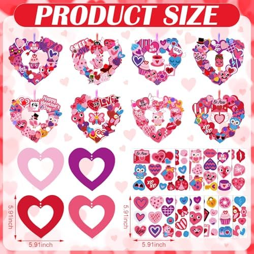 Hollowfly 48-Set Valentine's Day Wreath Craft Kit, 8 Paper Designs