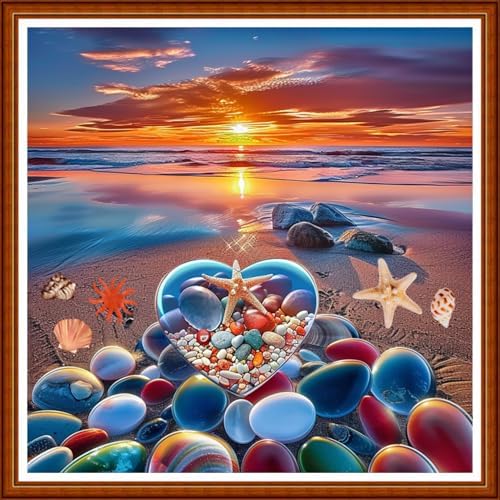 Joyhoor Stamped Cross Stitch Kits for Beginners Needlepoint Kits for Adults Embroidery Kits 11CT Counted Cross Stitch Kits Printed Embroidery Pattern-Beach Love 18x18 inchs