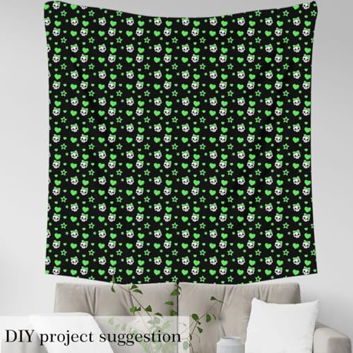 Cute Skeleton Fabric by The Yard,Exotic Skull Star Love Bowknot Print Indoor Fabric,Halloween Soft Polyester No Stretch Fabrics Kids Girls Sewing Lovers,Black Green 1 Yard 36"x59"