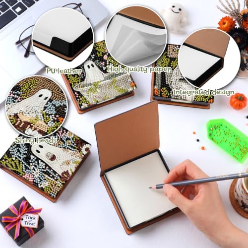 Saillong Halloween 4 Pcs Diamond Painting Note Box Kit Sticky Note Holders