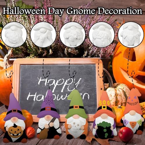 CroBlissful 6 Sets Halloween Gnome Ceramics to Paint Crafts Kit