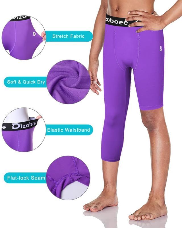 Youth Boys Compression Pants One Leg 3/4 Athletic Leggings for Sports Kids Basketball Tights Football Baseball Pants