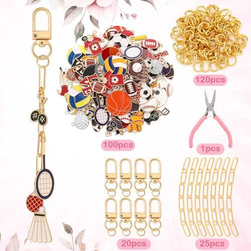 Tondiamo 266 Pcs Football Keychain Making Kit Gold DIY Keychain Craft Gift