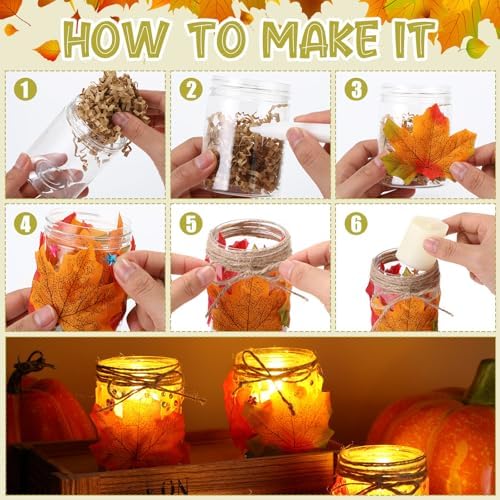 24 Sets Fall Crafts Kits DIY Maple Leaf Mason Jars
