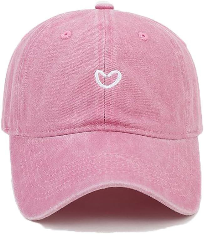 Cute Heart Hats for Women Vintage Washed Cotton Embroidered Baseball Cap Adjustable Low Profile Dad Hat