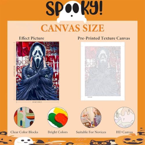 6 Pack Halloween Paint by Numbers Kit for Adults without Frame 12x16 inch