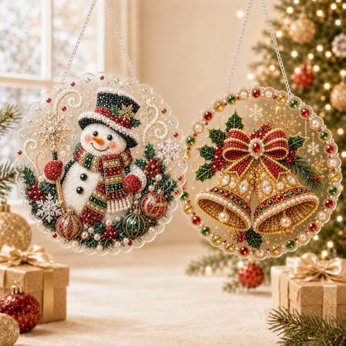 2 PCS Christmas Pearl Diamond Painting Suncatcher Kit, DIY Craft (#B, 8in)