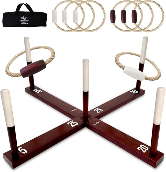 SWOOC Games - Rustic Ring Toss Game - Easy Setup & Extra Games Included - Ring by SwoocGames