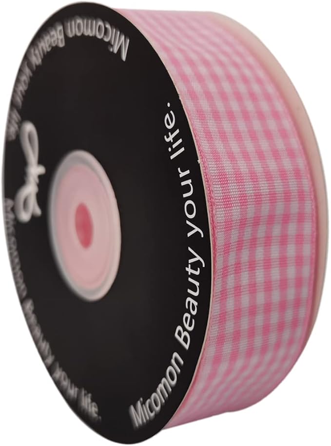 Pink and White Gingham Ribbon - Image 2