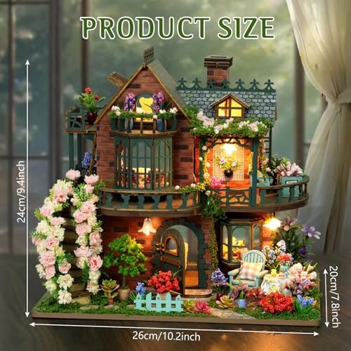 Dollhouse Kit, DIY Miniature House Kit w/LED for Adults