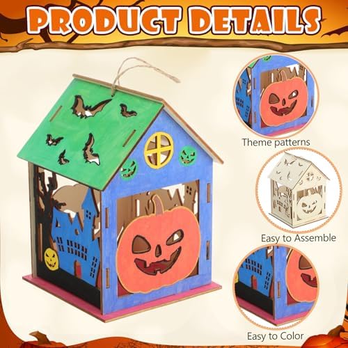 DoubleFill 36 Set Halloween Bird House Kits, Wooden House Crafts and Arts