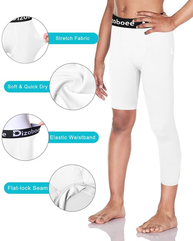 Youth Boys Compression Pants One Leg 3/4 Athletic Leggings for Sports Kids Basketball Tights Football Baseball Pants