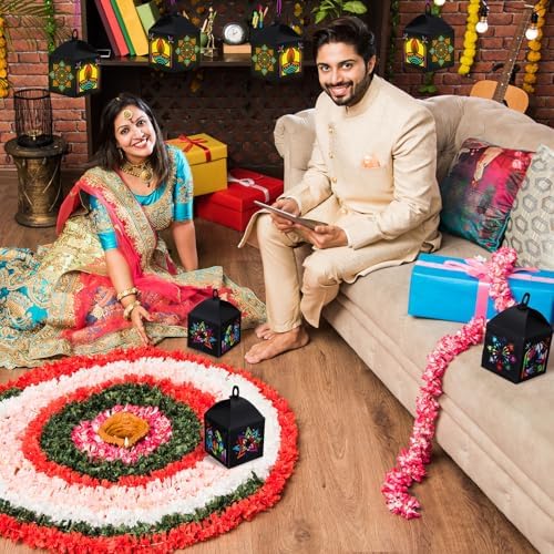 Simgoing 12 Sets Diwali Mandala Paper Lanterns with LED Light