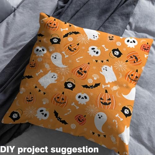 jejeloiu Happy Halloween Fabric by The Yard Pumpkin Upholstery Fabric for Chairs Funny Ghost Printed Waterproof Indoor Outdoor Decor for DIY Sewing Craft Projects 5 Yards