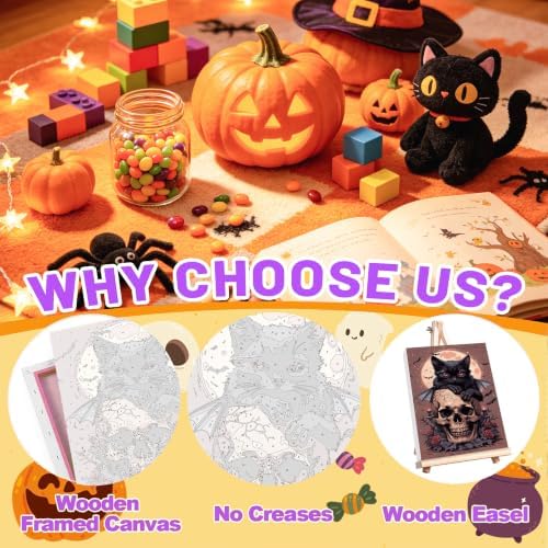 Halloween Paint by Numbers for Adults with Framed Canvas - Wooden Easel