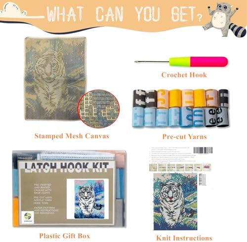 White Tiger in Jungle Latch Hook Kits for Adults Beginners, 20“ X 15"