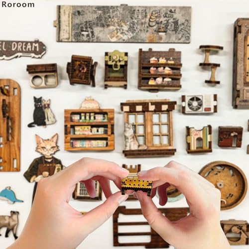 Roroom DIY Miniature House Kit, Book Nook Kit with LED Light,3D Wooden Puzzle Miniature Dollhouse Kit for Bookshelf Decor-Creative Gift for Family and Friends (Magic ACADEMY)