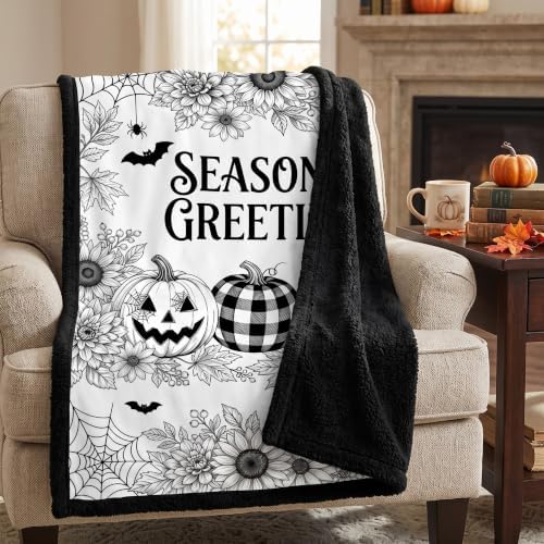 Color Your Seasonal Greetings Blanket Kit, DIY Fall Halloween Pumpkin Coloring Fleece Throw with 24 Fabric Markers, Arts & Crafts Gift for Kids Teens Adults (DIY Pumpkin)