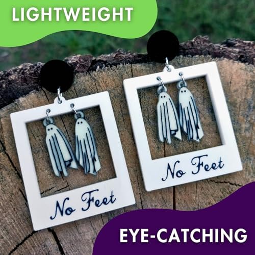 It's Just So You ~ *Glow in the Dark* Beetlejuice Ghost Polaroid Earrings, Spooky Halloween Acrylic Jewelry, Lightweight Dangle Studs