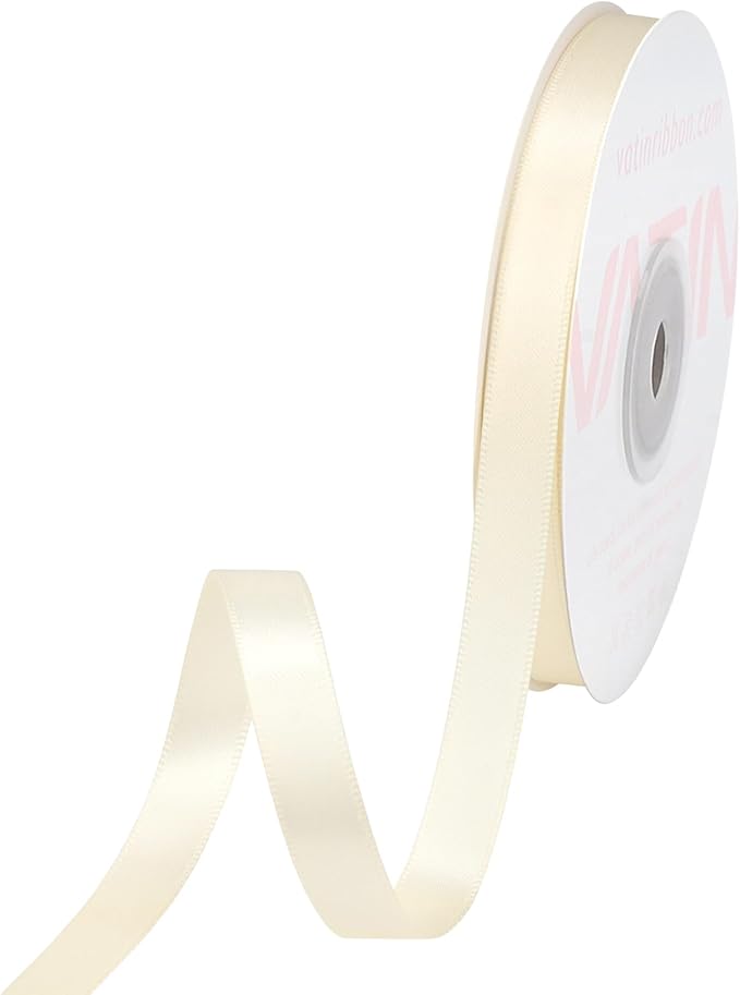 VATIN Double Face Cream Satin Ribbon 3/8" Continuous 50 Yards, Cream Polyester by VATIN