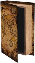 World Map Book Box Faux Book Storage Box Vintage 9.1 x 5.9 x 2 Inch World Map Pattern Storage Organizers for Jewelry Trinket Wedding Memories Hobby Keepsake Photos Home Bookshelf Decoration