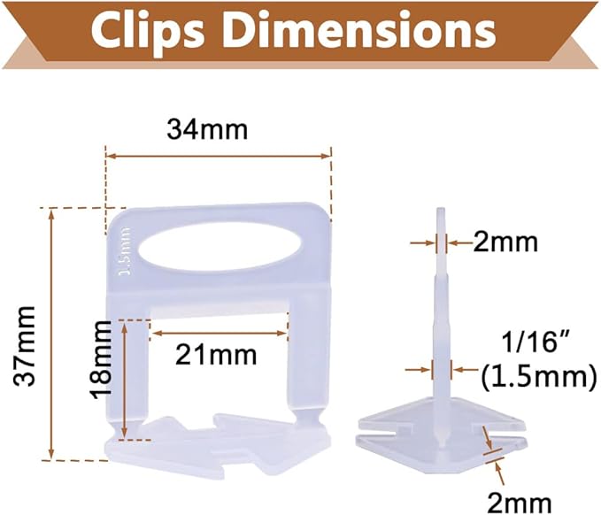 2000 PCS Tile Leveling System Clips 1/16'' 2000-Piece Tiles Leveler Spacers Tool - Image 3