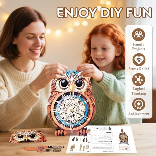 3D Puzzles for Adults Wooden Owl Puzzle Clock Adult Crafts