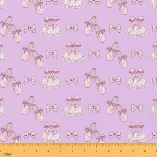 Girls Bow Upholstery Fabric for Chairs | Ribbon Bowknot Ballet Skirt Outdoor Fabric by The Yard 109"x63", Ballerina Toe Shoe Cute Little Ballet Princess Landscape Fabric