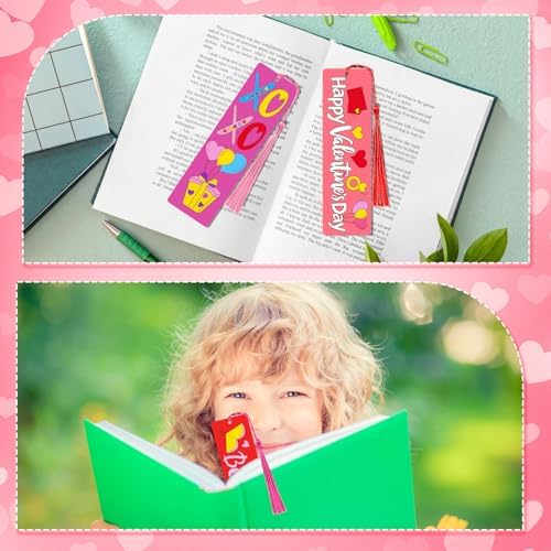 200 Pcs Valentine Wood Bookmarks to Color Bulk, Color Your Own with Tassels