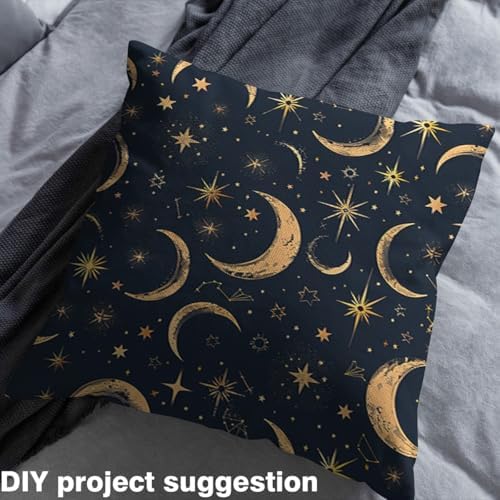 Stars Moon Fabric by The Yard,Boho Galaxy Constellation Soft Polyester No Stretch Fabric,Moon Sky Decorative Fabrics,Navy Crafts & Sewing Supplies DIY Fabrics,5 Yards,180" L x 59" W