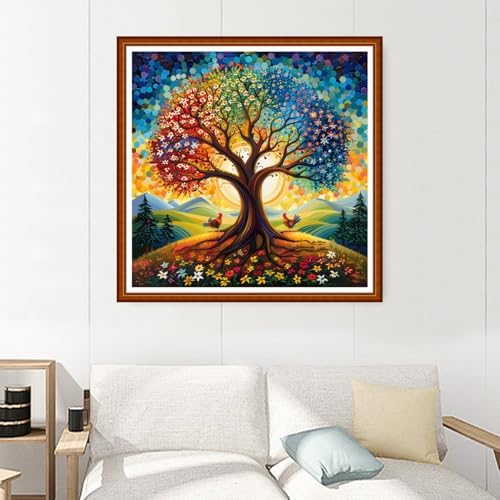 Joyhoor Stamped Cross Stitch Kits for Beginners Needlepoint Kits for Adults Embroidery Kits 11CT Counted Cross Stitch Kits Printed Embroidery Pattern- Tree of Life 18x18 inchs