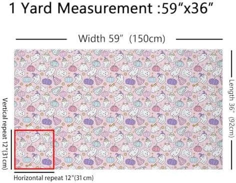 Halloween Ghost Fabric by The Yard,Cartoon Ghosts Pumpkins Soft Polyester No Stretch Fabric,Floral Kawaii Decorative Fabrics,Pink White Purple Crafts & Sewing Supplies,10 Yards,360" L x 59" W