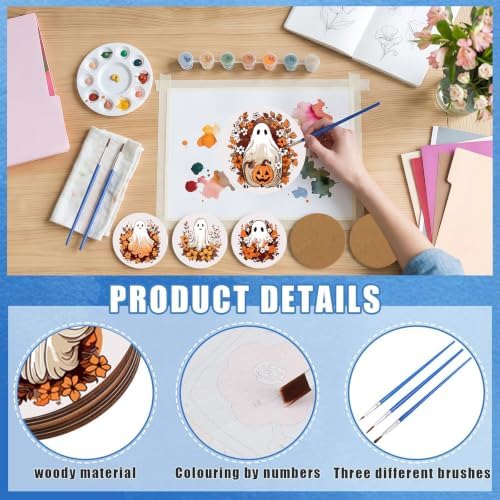 8 Pack Halloween Paint by Numbers Kits Coasters with Holder Cork Pads