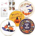 Santune 4-Pack Halloween Embroidery Kit Cross Stitch Kits for Beginners DIY Needlepoint Kit with 4 Embroidery Clothes Featuring Pumpkin Patterns,2 Hoops,Color Threads,Needles