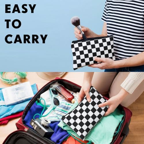 Eccliy 20 Pcs Checkered Makeup Bag Checkered Cosmetic Bag Canvas Gifts Accessories for Women Toiletry Pouch with Zipper Gift Bags for Team Party