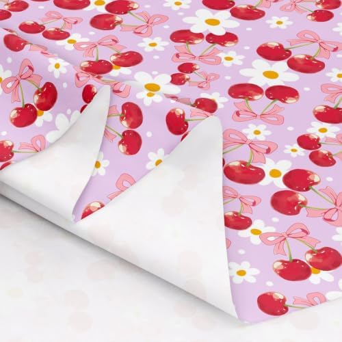 Red Cherry Bow Upholstery Fabric for Chairs | Pink Bow Tie DIY Fabric by The Yard for Craft Lovers 72"x63", Daisy Flowers Rustic Dreamy Princess Style Ribbon Bowknot Quilting Fabric,Purple