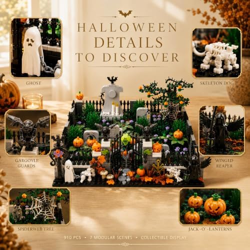 Halloween Graveyard Building Blocks Set, 910 PCS 7-Section Display