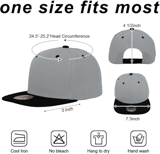 ZH Plain Flat Brim Snapback Baseball Caps Adjustable Blank Baseball Caps Wholesale 12 Pack