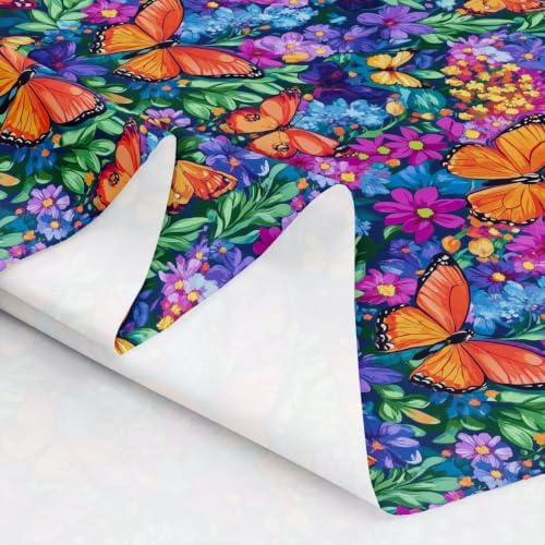 Butterfly Upholstery Fabric for Chairs Colorful Butterflies DIY Fabric by The Yard for Craft Lovers 36"x63", Aesthetic Flowers Rustic Dreamy Bugs Country Animal Quilting Fabric