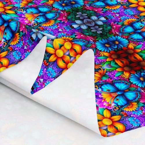 Colorful Butterfly Upholstery Fabric for Chairs Rainbow Flowers Outdoor Fabric by The Yard 36"x63", Rustic Butterflies Watercolor Beetles Aesthetic Animal DIY Craft Hobby Polyester Fabric