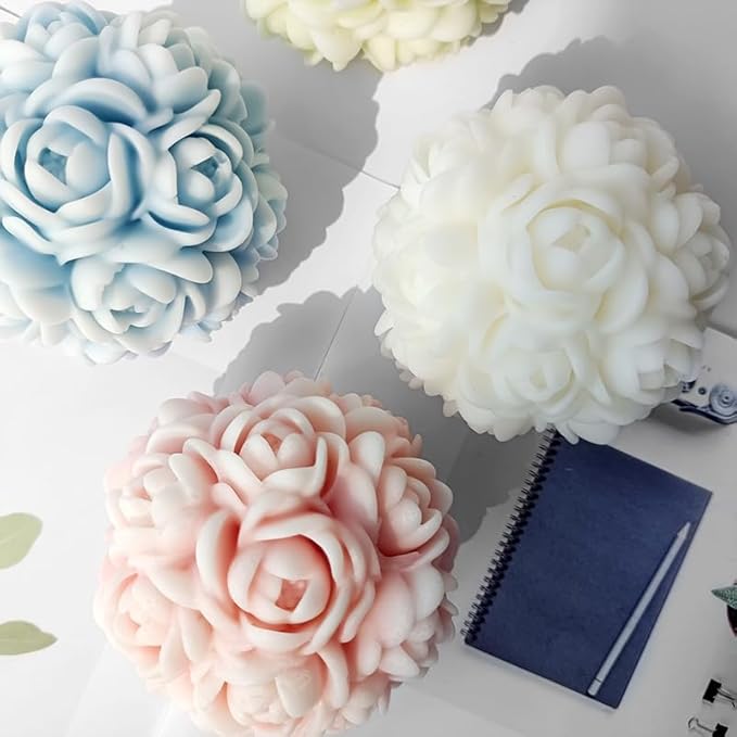 JDH 2 PCS Rose Ball Round Candle Mold 3D Rose Flowers Silicone Mold Flower - Image 7